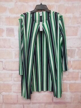 NWT Chico's Size 2 Striped Green Navy and White Open Jacket